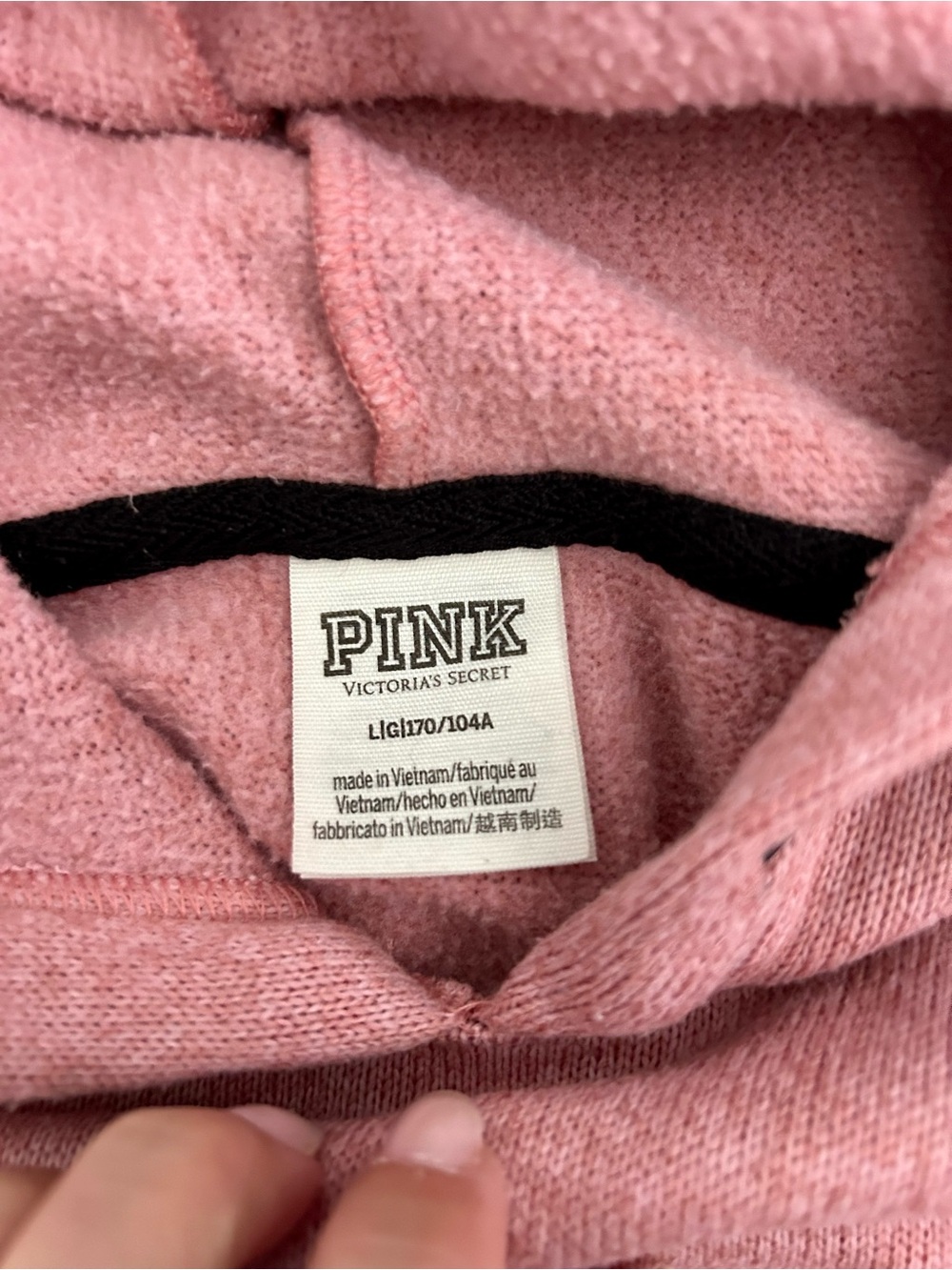 PINK Victoria’s Secret Pink Heathered Hoodie Pullover Black Trim Size Large - Picture 5 of 6